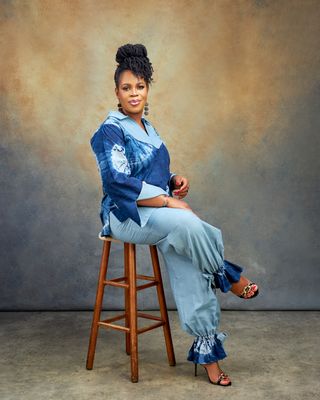 ABEY Cuffed Hem Pant X IDARA Indigo Top
