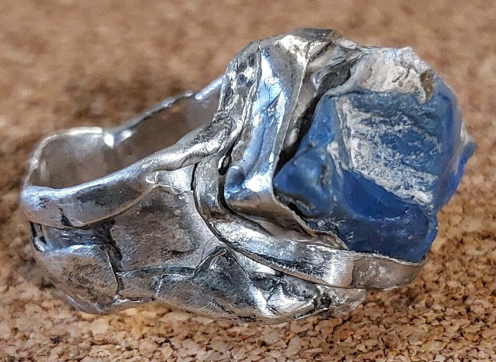 Blue Opal Silver Ring Size 8
