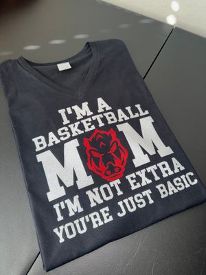 I&#39;M A BASKETBALL MOM GLITTER V-NECK TEE