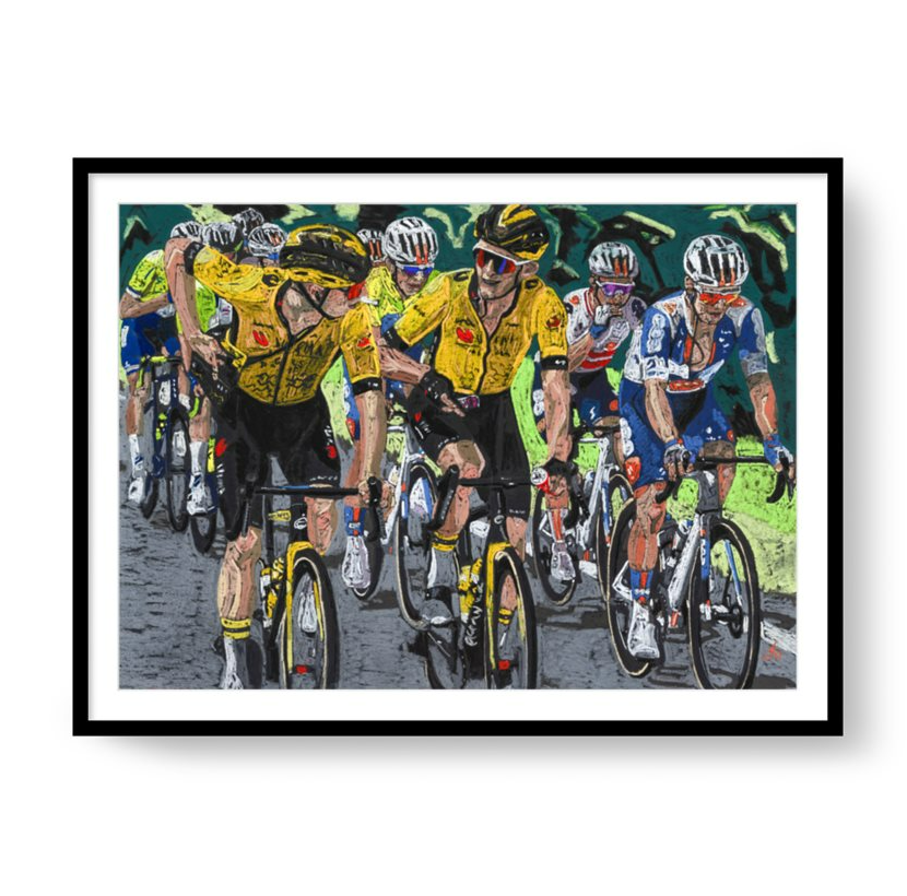 Limited Edition Giclee Print. Four Knees of the Visma Lease a Bike Team.