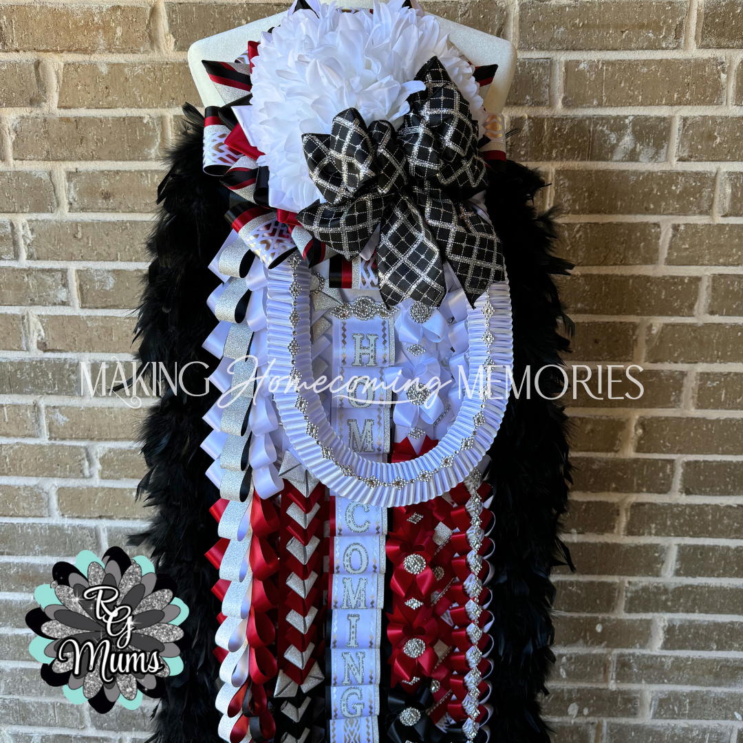 RG Designer Supreme Single 9.5&quot; Mum with Ombre School Colors - Red, Black and White