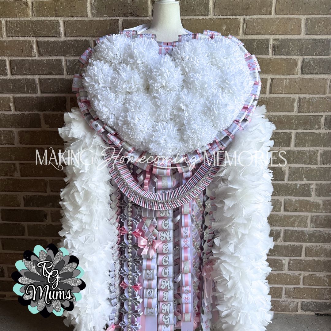 RG Designer Luxury Mum - Senior Medium Heart - Pink, White, Silver Grey