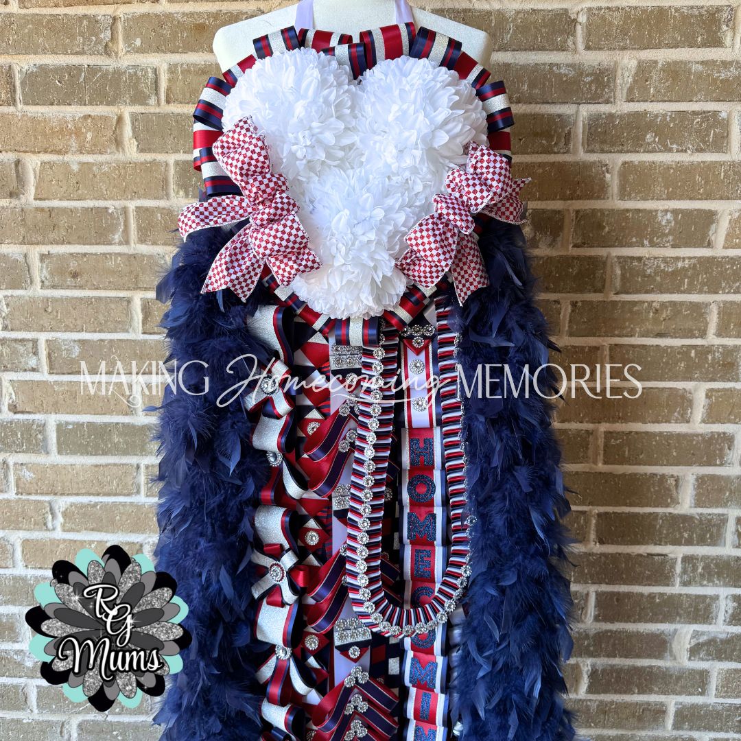 RG Designer Deluxe 7.5&quot; Triple Heart Mum - Red, Navy and White