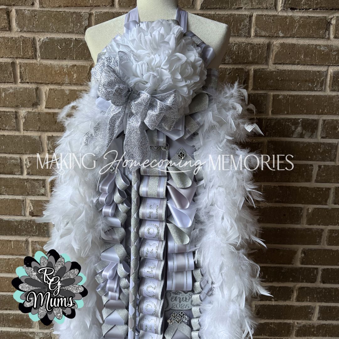 RG Designer Deluxe Single 9.5&quot; Senior Mum - Silver Grey, White &amp; Silver