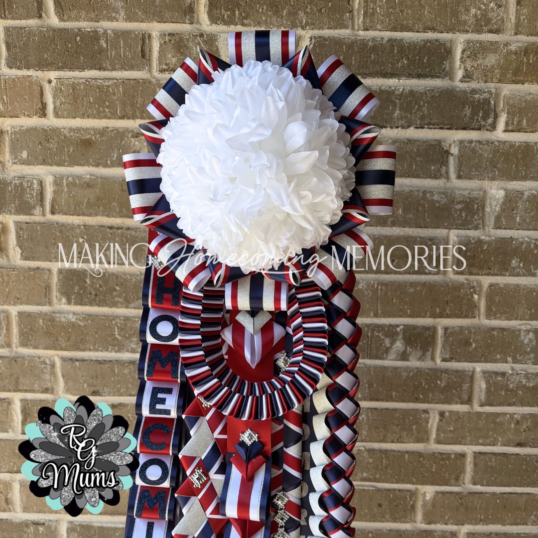 RG Designer Deluxe Garter with Love Braid  - Red, Navy &amp; White