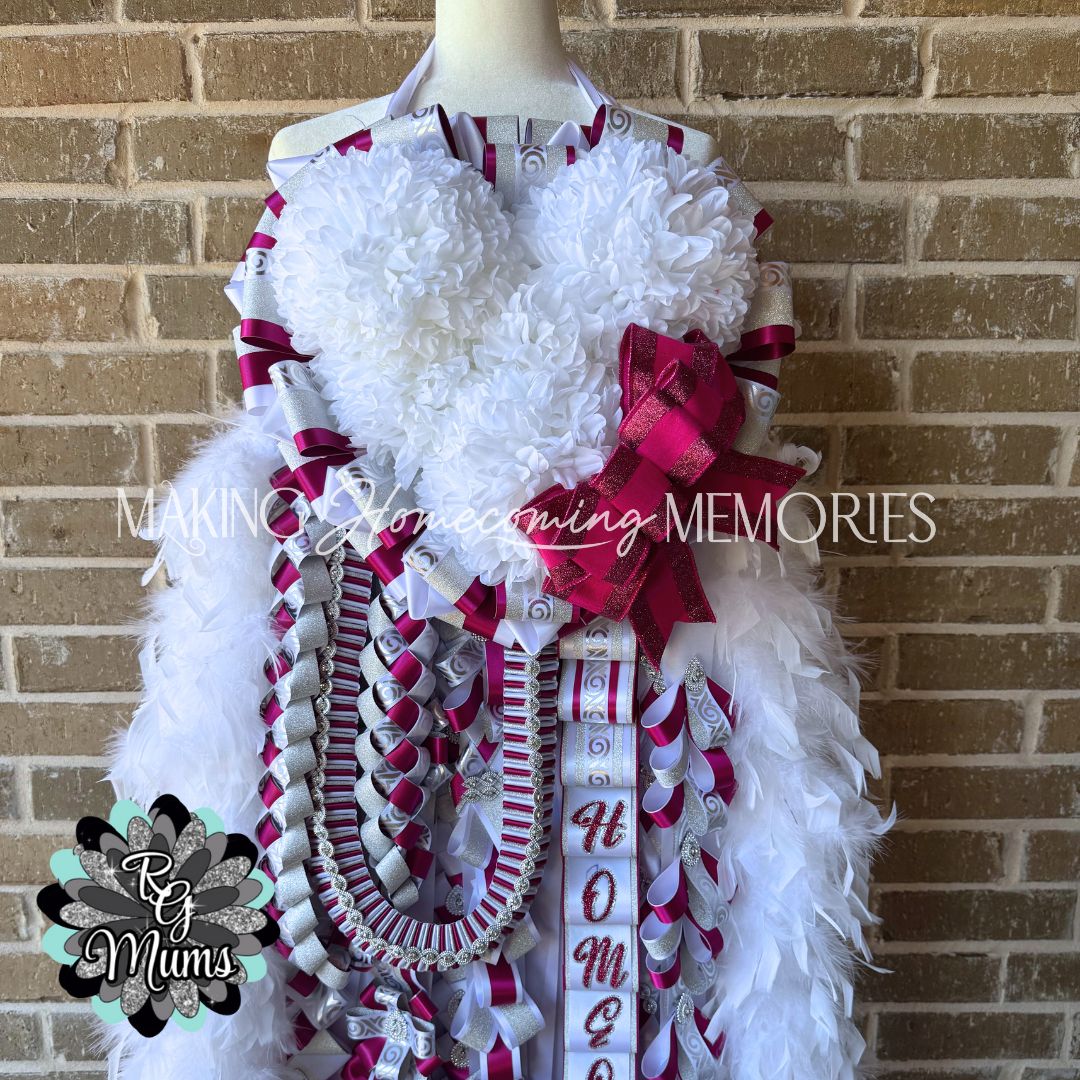RG Designer Supreme Senior 7.5" Triple Heart Mum - Wild Berry, White &amp; Silver