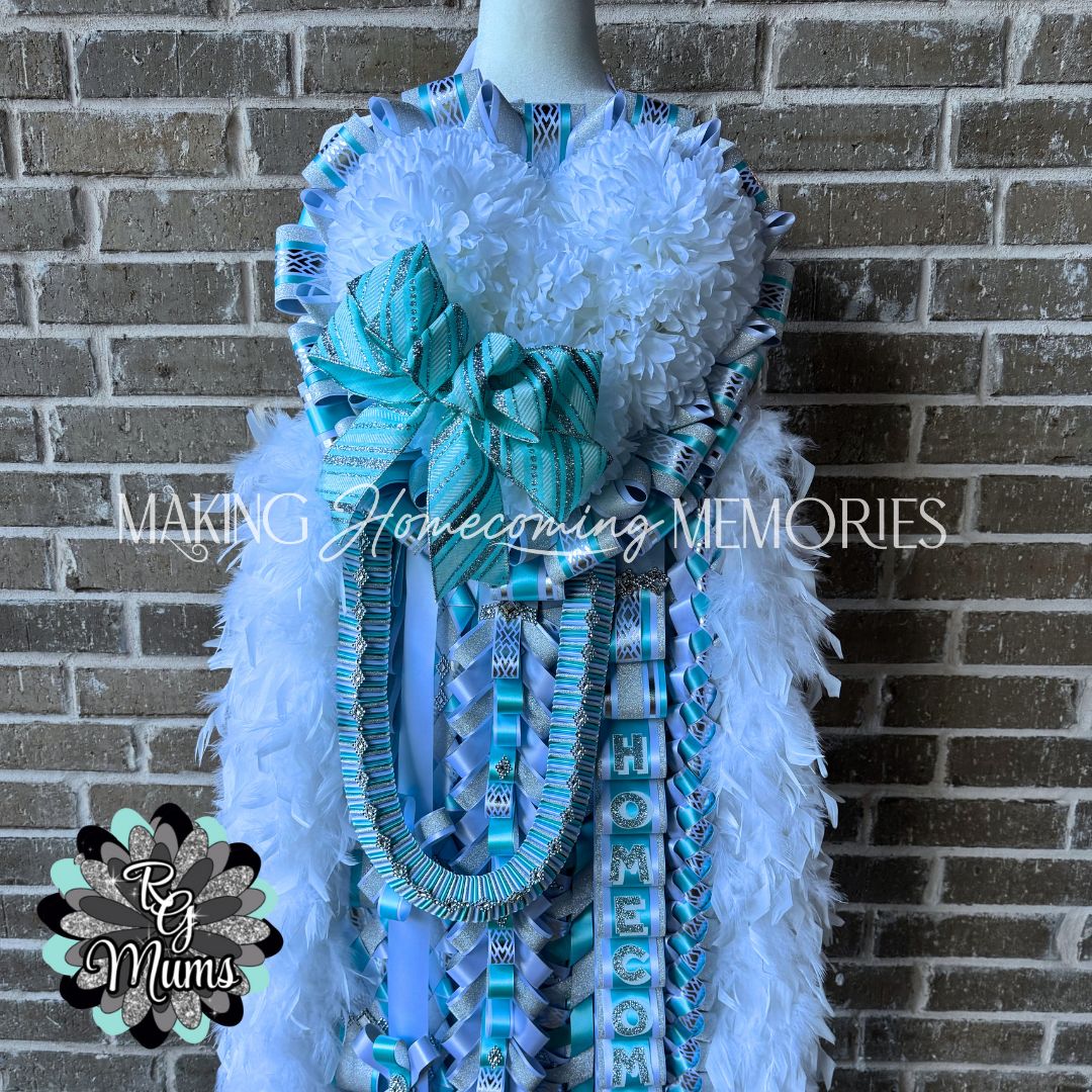 RG Designer Supreme Senior 7.5" Triple Heart Mum - Ocean Blue, White &amp; Silver
