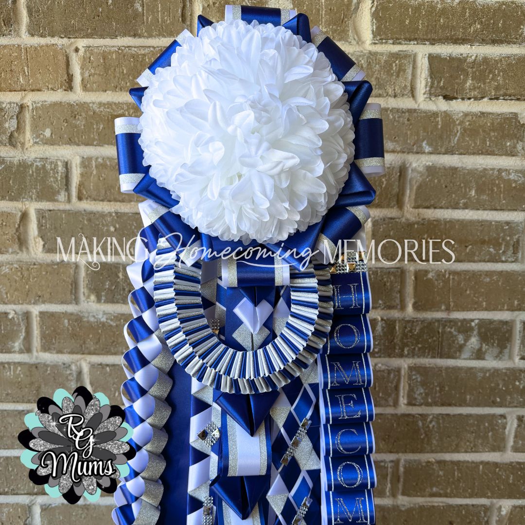 RG Designer Series Deluxe Garter - Royal, White &amp; Silver