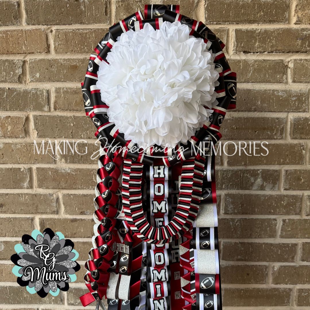 RG Designer Series Supreme Garter - Red, Black &amp; White Football Theme