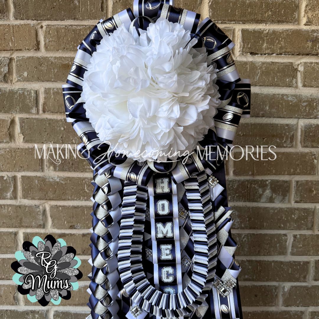 RG Designer Series Supreme Garter - Navy, Silver &amp; White Football Theme