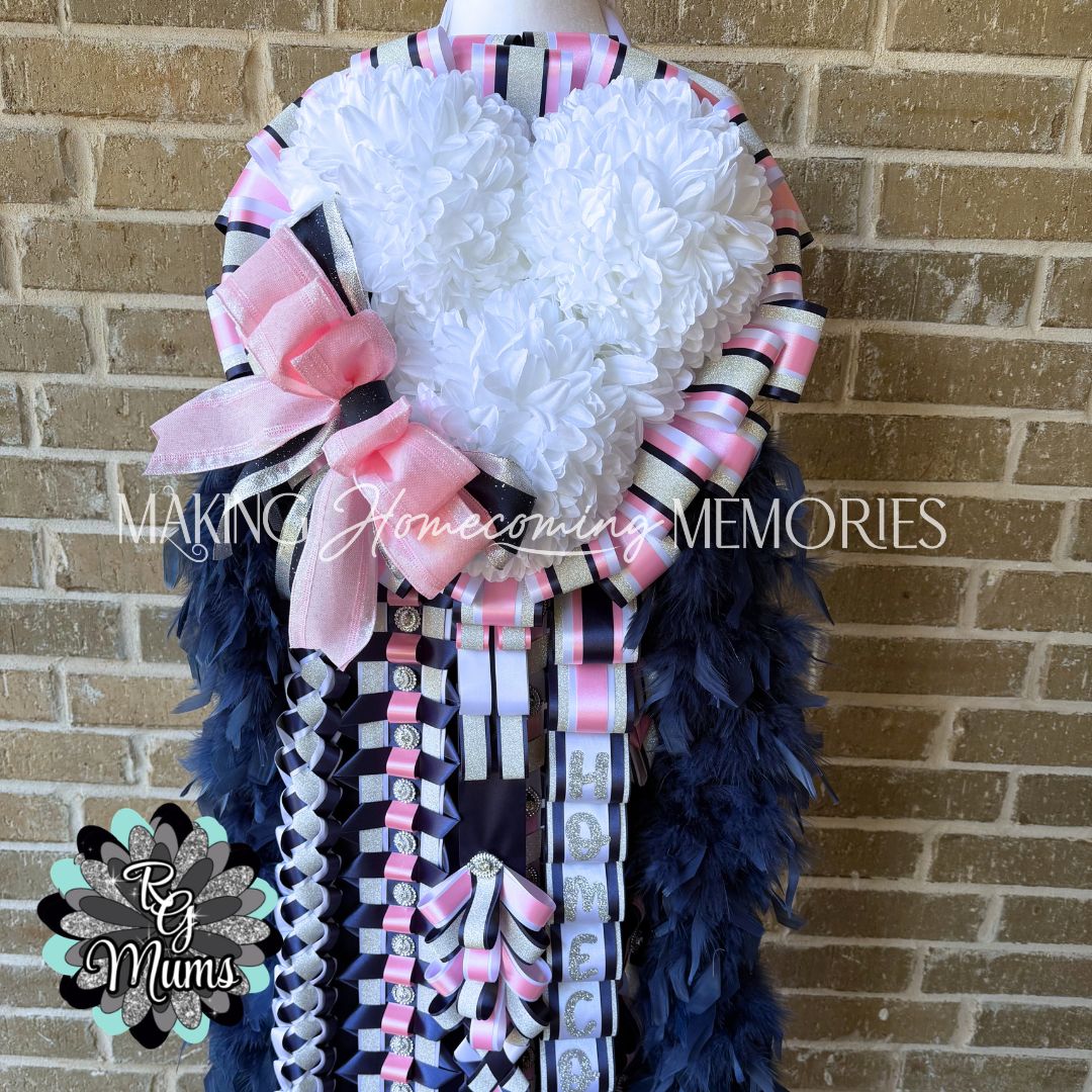 RG Designer Series Triple Heart 7.5" Deluxe Mum - Navy, Pink, White &amp; Silver