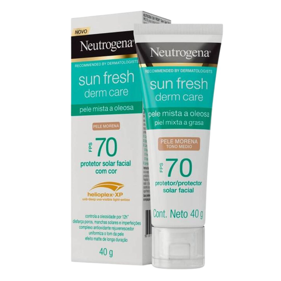 Neutrogena Protector Solar Facial Sun Fresh Dermcare FPS70+ Control Grasa Toque Seco Con Color Tono Medio
