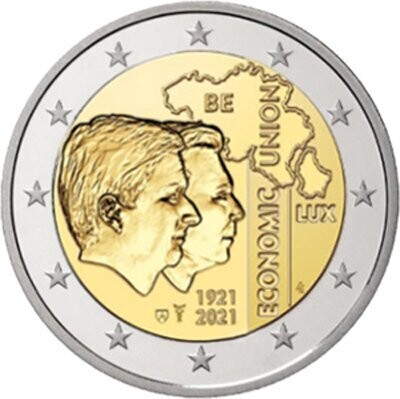 Belgien 2 € 2021 Wirtschaftsunion mit Luxemburg, Pol. Platte Belgien 2 € 2021 Wirtschaftsunion mit Luxemburg, Pol. Platte