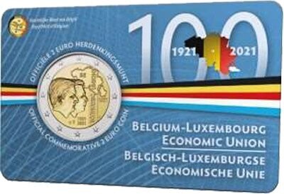 Belgien 2 € 2021 Wirtschaftsunion mit Luxemburg, Coincard Var. Frankreich