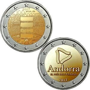 Andorra 2 € 2017 Nationalhymne + Pyrenäen