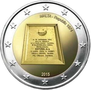Malta 2 € 2015 Republik v. 1974 mit Münzzeichen NL