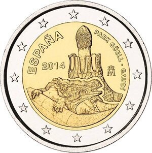 Spanien 2 € 2014 Gaudi Park Güell Spanien 2 € 2014 Gaudi Park Güell