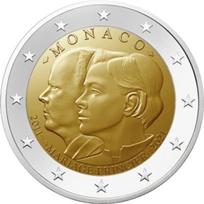 Monako 2 € 2021 10. Hochzeitstag Albert/Charlene Monako 2 € 2021 10. Hochzeitstag Albert/Charlene