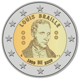Belgien 2 € 2009 Louis Braille Pol. Platte