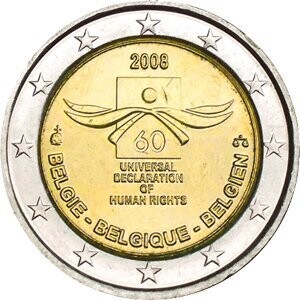 Belgien 2 € 2008 Menschenrechte Pol. Platte