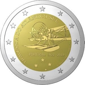 Portugal 2 € 2022 Atlantiküberquerung per Flugzeug Pol. Platte