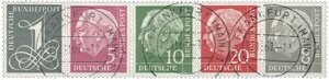 BRD 179, 182-83, 285 Y "Heuss liegendes Wz." (5 W.) gestempelt