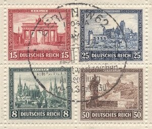 Dt. Reich 446-49 „Herzstück aus Block 1" gestempelt