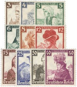 Dt. Reich 588-597 "Trachten" mit Falz