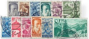 Frz. Zone Baden 1-13 Frz. Zone Baden 1-13 "1. Ausg. Reichsmark" gestempelt