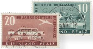 Frz. Zone Rheinl. Pfalz 49-50 "100 J. Briefmarken" gestempelt
