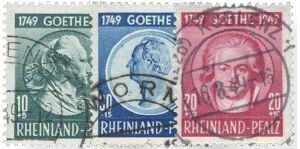Frz. Zone Rheinl. Pfalz 46-48 Frz. Zone Rheinl. Pfalz 46-48 "Goethe" gestempelt