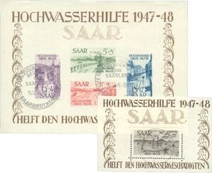 Saarland Block 1-2 "HOCHWASSERHILFE" gestempelt