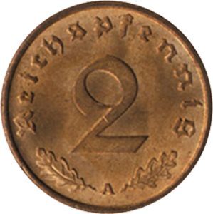 J 362  2 Rpf. Kursmünze, Bronze (1936/40)