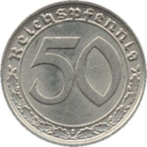 J 365 50 Rpf. Kursmünze, Nickel (1938/39) J 365 50 Rpf. Kursmünze, Nickel (1938/39)