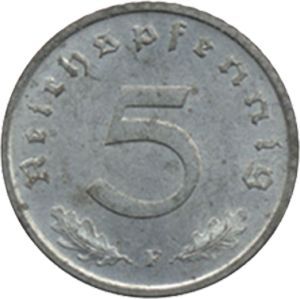 J 370 5 Rpf. Kursmünze, Zink (1940/44) J 370 5 Rpf. Kursmünze, Zink (1940/44)