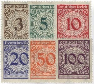 Dt. Reich 338-43 "3-100 Pf. Rentenpfennig" * mit Falz