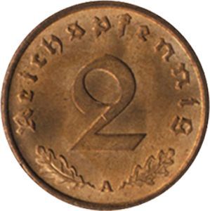 J 362 2 Rpf. Kursmünze, Bronze (1936/40) J 362 2 Rpf. Kursmünze, Bronze (1936/40)