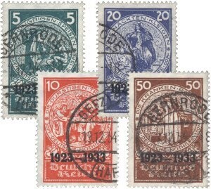 Dt. Reich 508-11 (Marken aus Block 2) Dt. Reich 508-11 (Marken aus Block 2) "10 Jahre Nothilfe" gestempelt