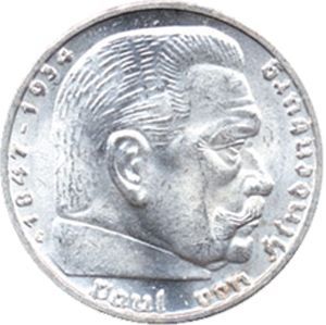 J 360  5 RM. Hindenburg ohne Hakenkreuz, Silber (1935/36)
