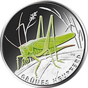 BRD 5 € Wunderwelt Insekten (6) - Grünes Heupferd Pol. Platte BRD 5 € Wunderwelt Insekten (6) - Grünes Heupferd Pol. Platte