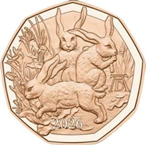 Österreich 5 € 2026 "Ostern - Dürers Hasentrio" Kupfer