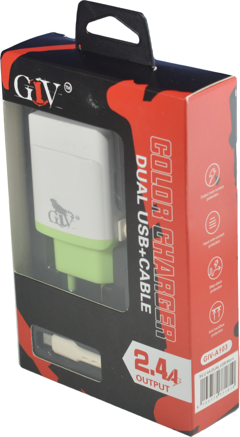 Cargador Doble USB 2.4A | GIV A103 con cable iPhone