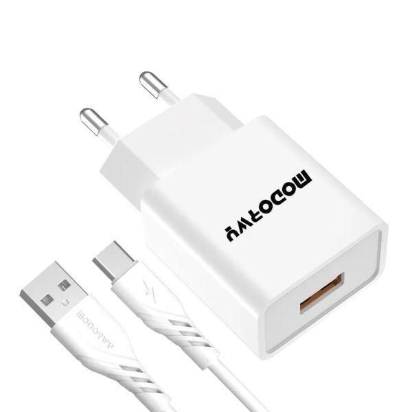 CARGADOR MODORWY DE PARED C/CABLE 2.4A/12W-MA1103 TIPO C