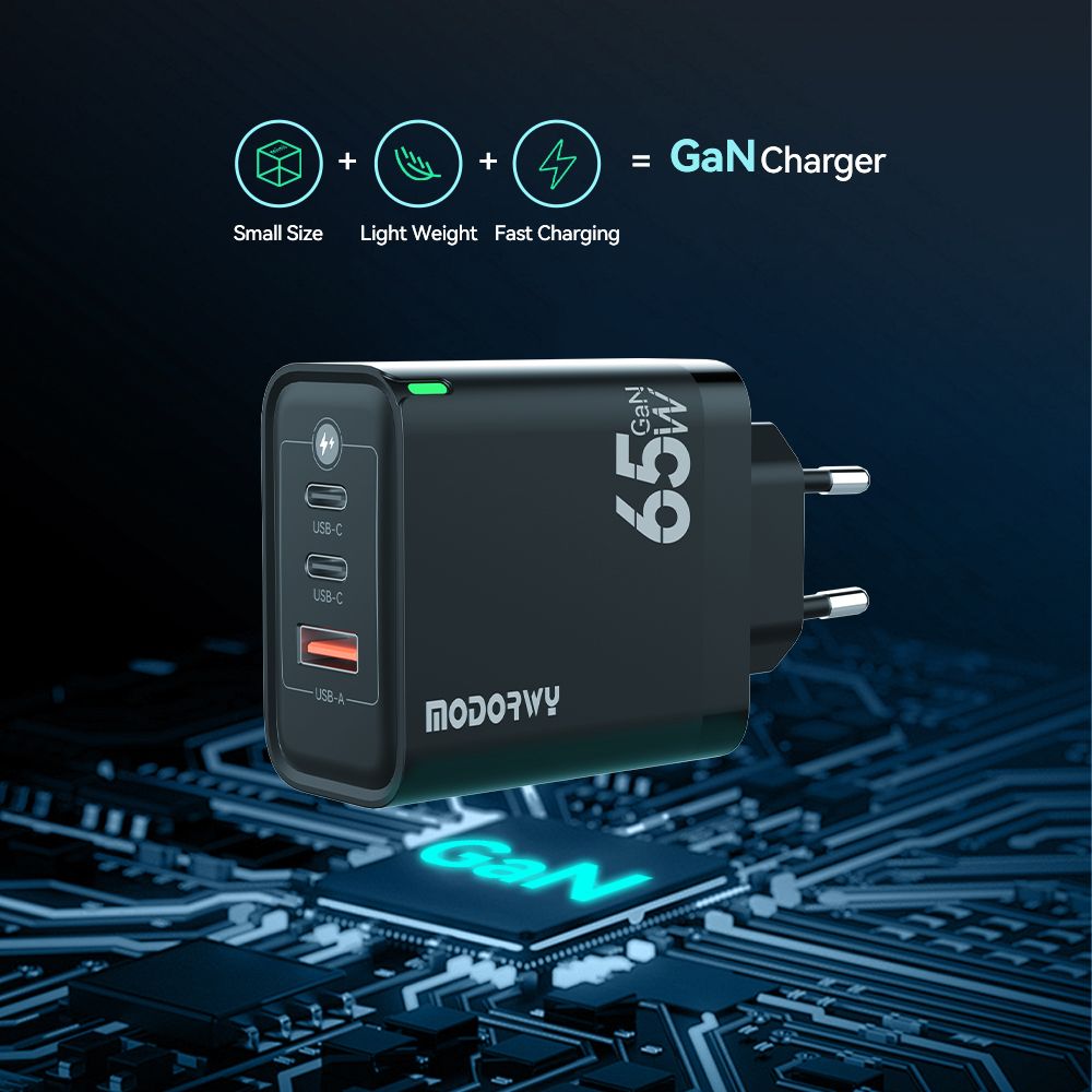CARGADOR FICHA MODORWY MA6104  65W DOBLE GAN + 1 USB 3.0