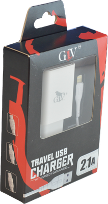 Cargador rápido 2.1A GIV A20 | Con cable USB para iPhone