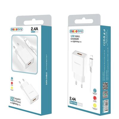 CARGADOR MODORWY DE PARED C/CABLE 2.4A/12W-MA1104 LIGHTNING