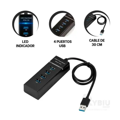 HUB USB 4 PUERTOS 3.0 ALTA VELOCIDAD
