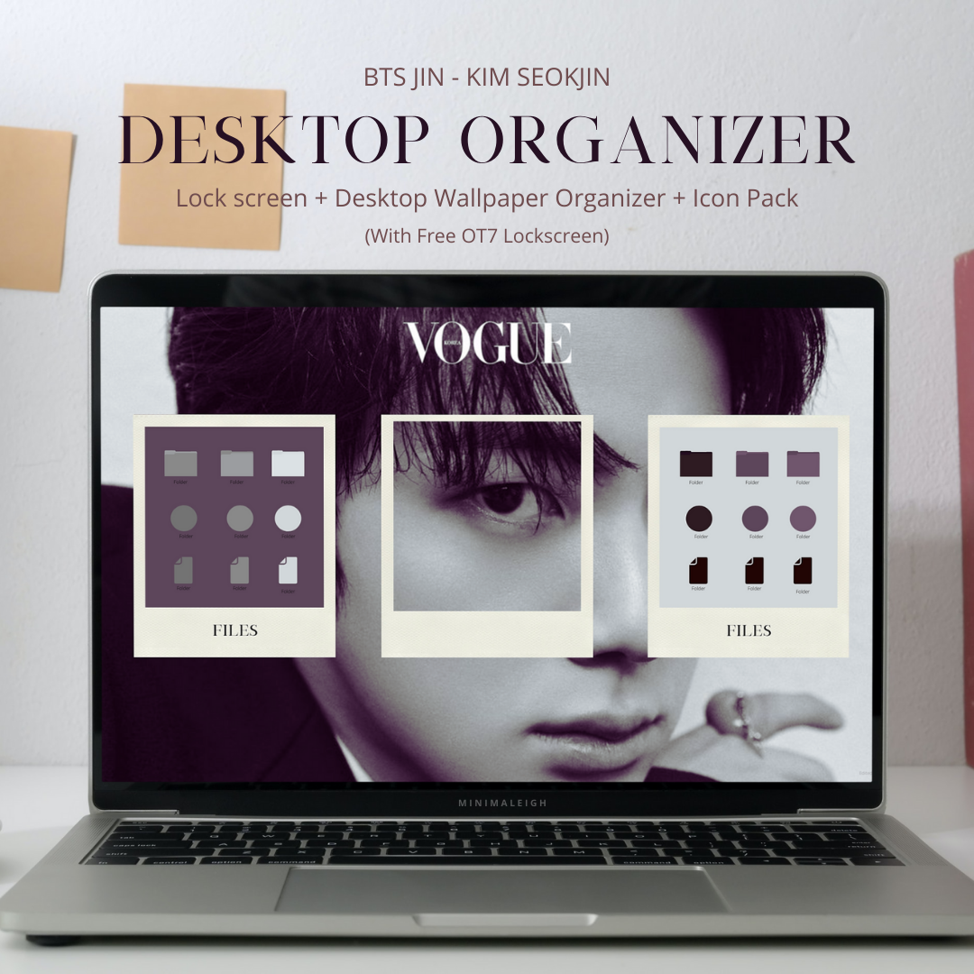 BTS Jin - Kim Seokjin Desktop Organizer Set (Lock screen + Desktop Wallpaper Organizer + Icon Pack + Free OT7 Lock screen)