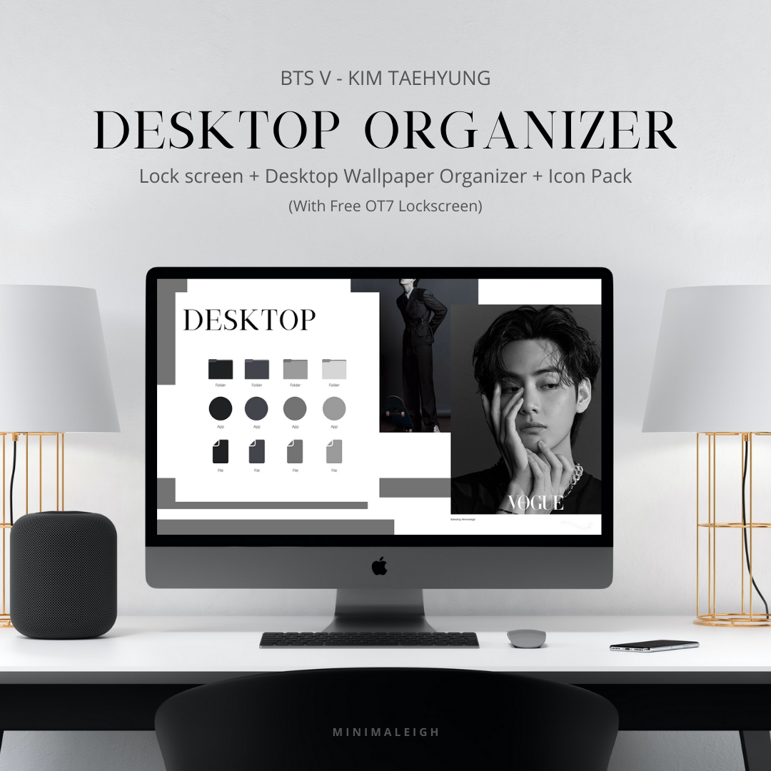 BTS V - Kim Taehyung Desktop Organizer Set (Lock screen + Desktop Wallpaper Organizer + Icon Pack + Free OT7 Lock screen)