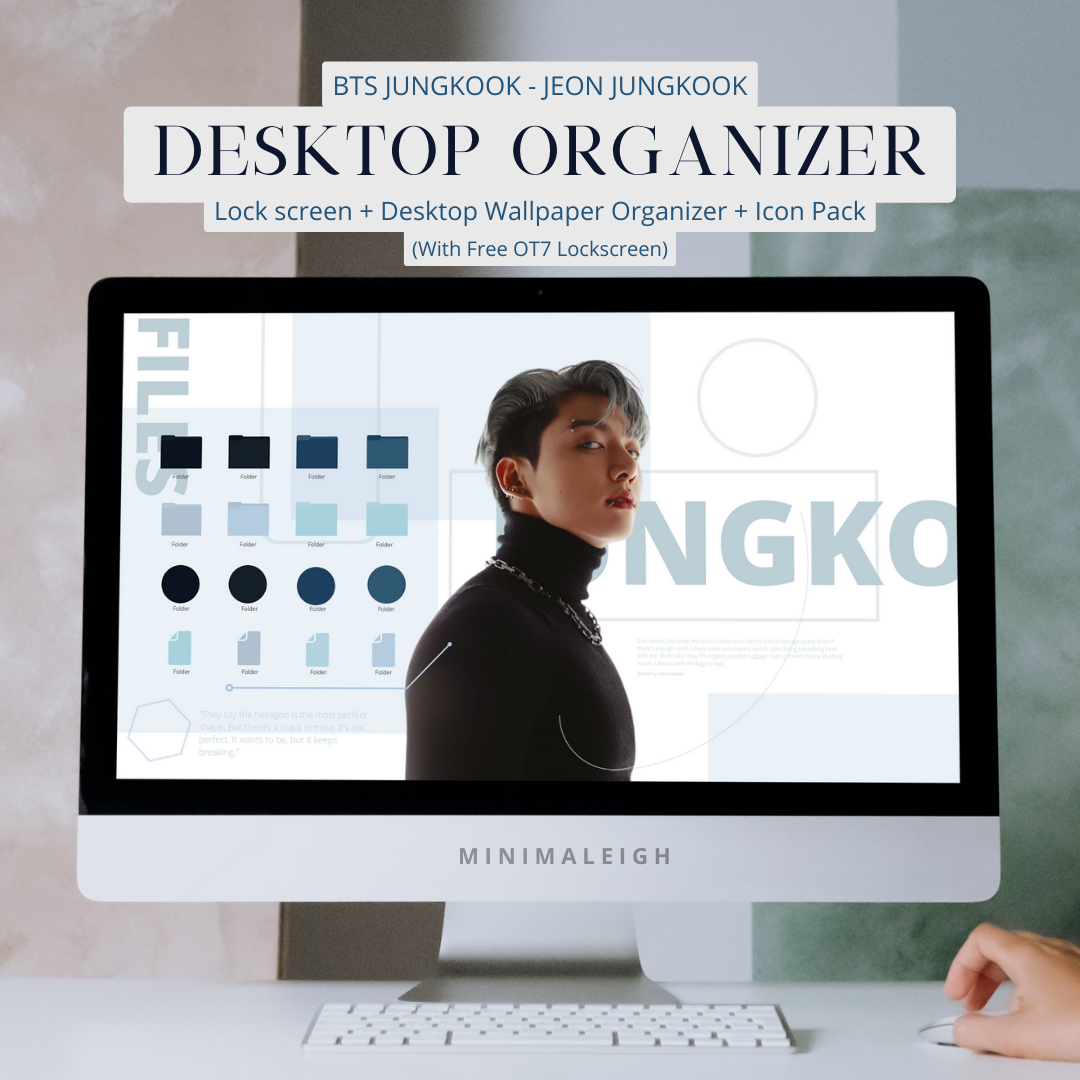 BTS Jungkook - Jeon Jungkook Desktop Organizer Set (Lock screen + Desktop Wallpaper Organizer + Icon Pack + Free OT7 Lock screen)